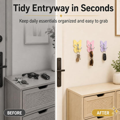 Rotating Butterfly Adhesive Wall Hooks: 3-Prong Swivel Storage Without Wall Damage