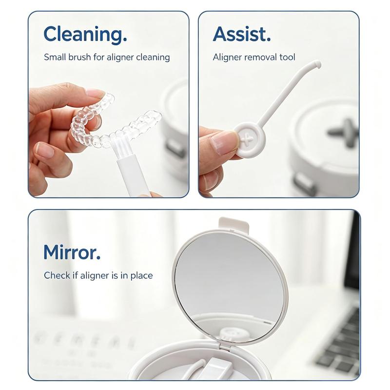 3-in-1 Portable Retainer & Denture Cleaner Case with Auto-Lifting Strainer