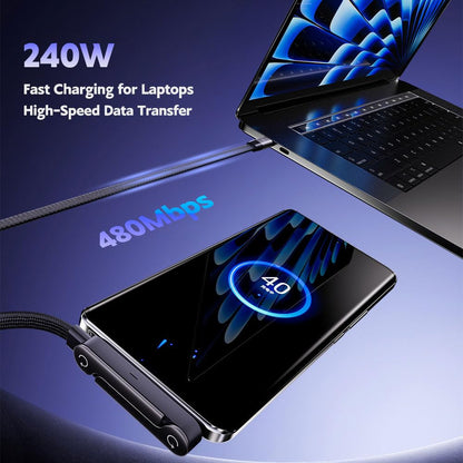 240W Fast Charging Cable with Built-in Foldable Stand