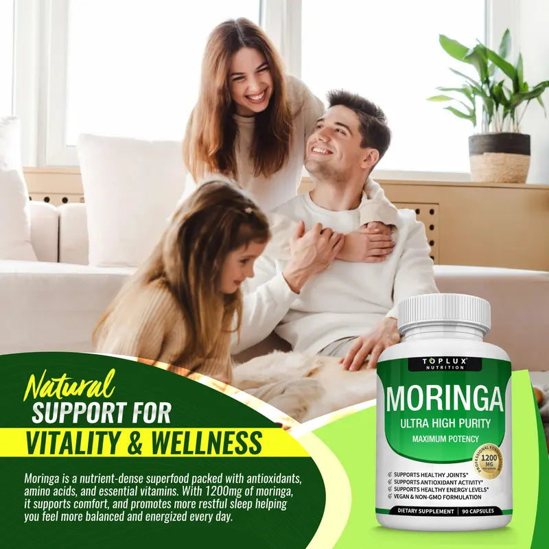 Ultra-Pure Organic Moringa 1200mg – Natural Energy, Joint Support & Daily Vitality