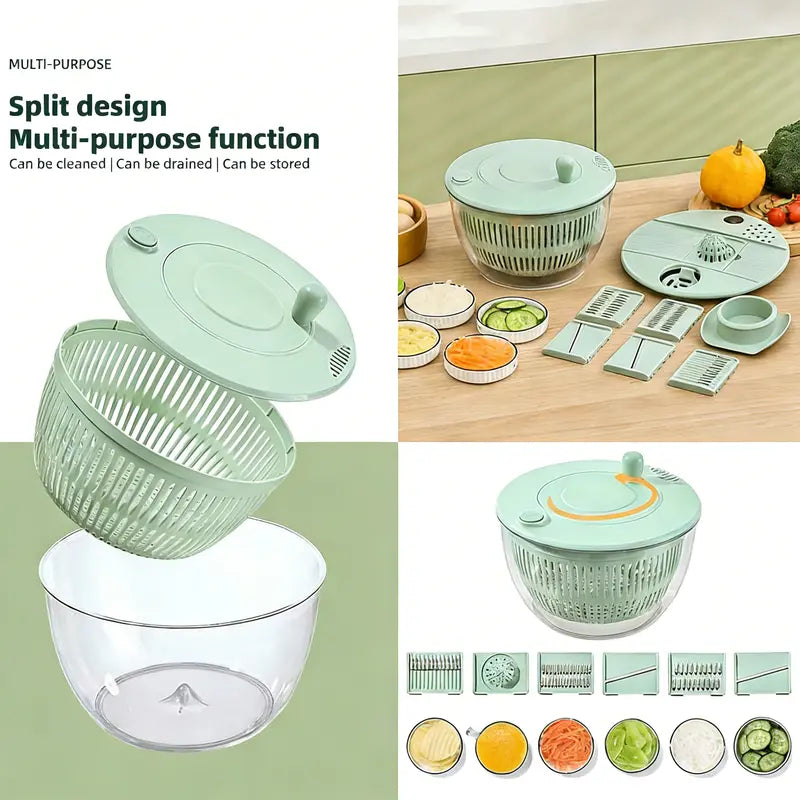 6-in-1 Multi-Functional Salad Spinner & Precision Mandoline Slicer Bowl