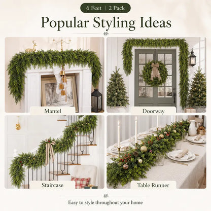 Ultra-Full Real-Touch Cedar Christmas Garland – Lush Winter Greenery for Mantle & Holiday Decor