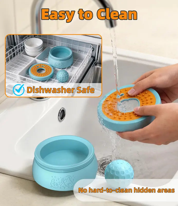 Anti-Spill Slow Feeder & Leak-Proof Detachable Dog Bowl