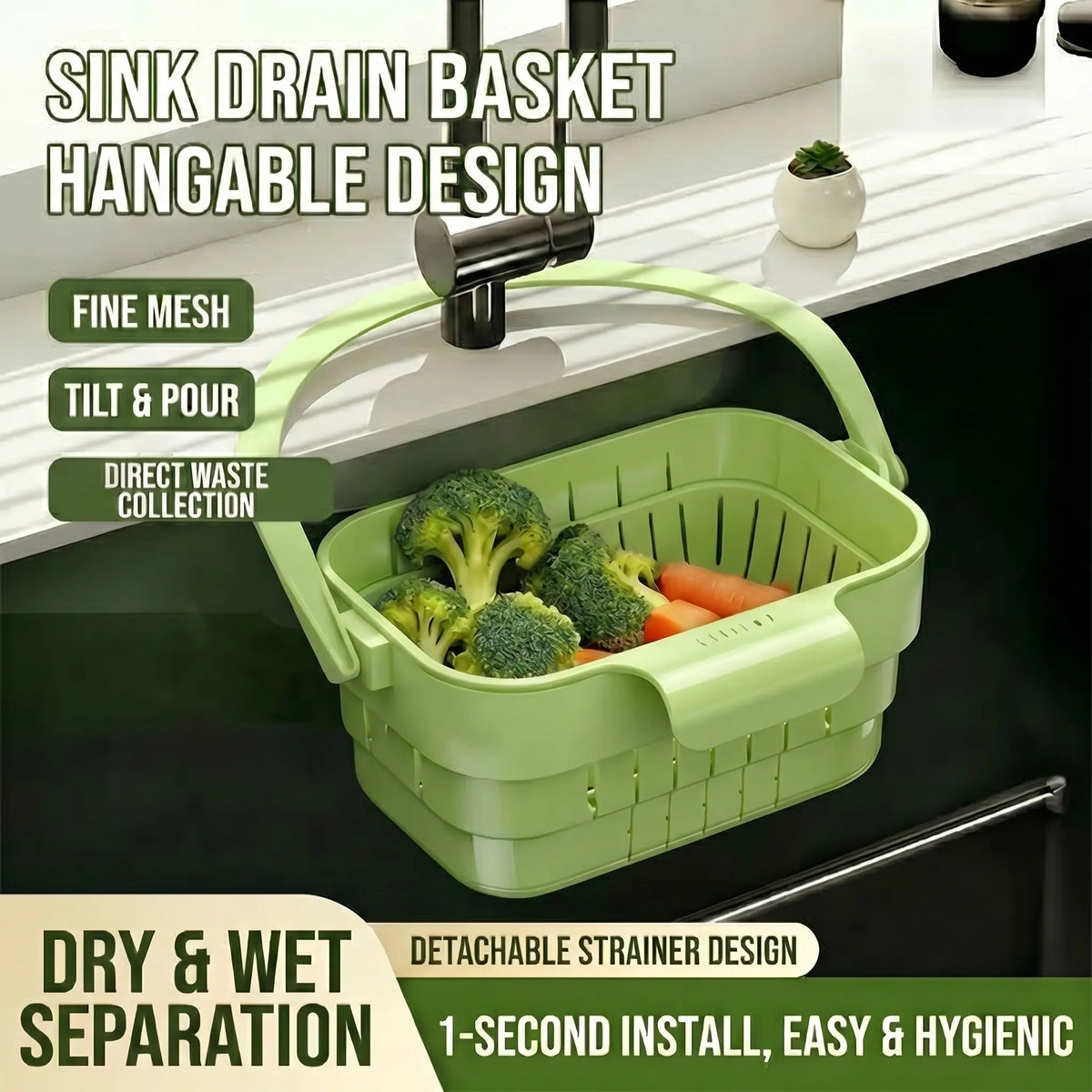 Hands-Free Collapsible Sink Strainer Basket: Fast Draining, Zero Clogs & Clean Hands