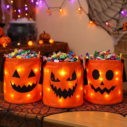 LED Light-Up Halloween Trick-or-Treat Candy Bucket with Ultra-Bright Night Visibility