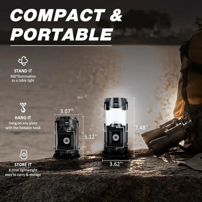 2-in-1 Solar Rechargeable Camping Lantern & LED Flashlight