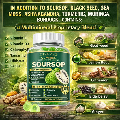 20-in-1 Soursop Herbal Gummies (8500mg) For Maximum Daily Immunity & Natural Energy