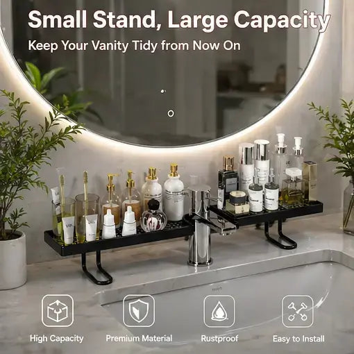Zero-Drill Faucet Storage Rack: Instantly Double Your Sink Counter Space