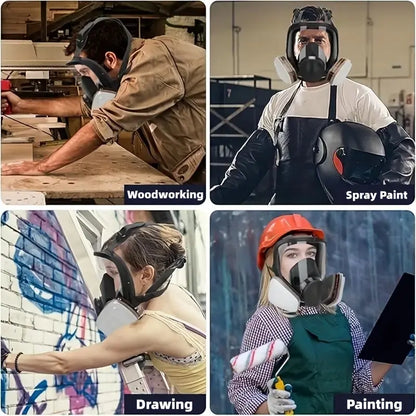 Full Face Gas Mask Respirator with Dual Filters & Eye Protection