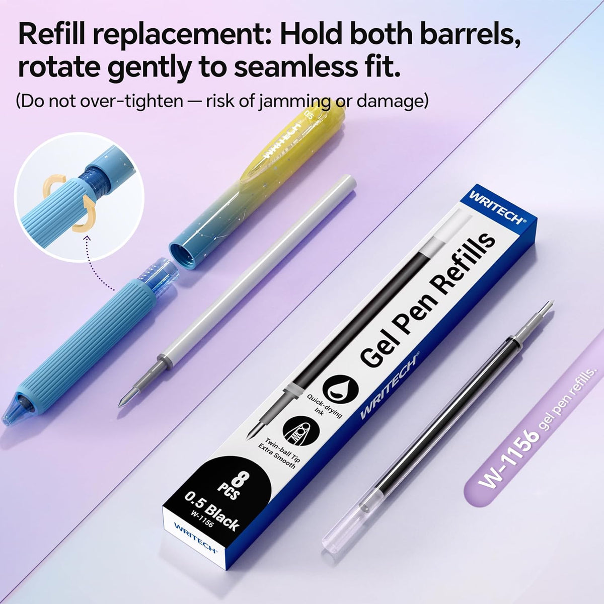 Aesthetic Gradient Gel Pens - Silent Click & Quick Dry Black Ink | 2 Pack per Set