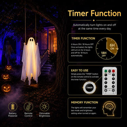 Lighted Halloween Hanging Swing Ghost Outdoor Decor with Remote Control