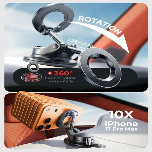 Ultra-Strong Vacuum Suction MagSafe Car Mount with 360° Rotation & Rock-Solid Stability
