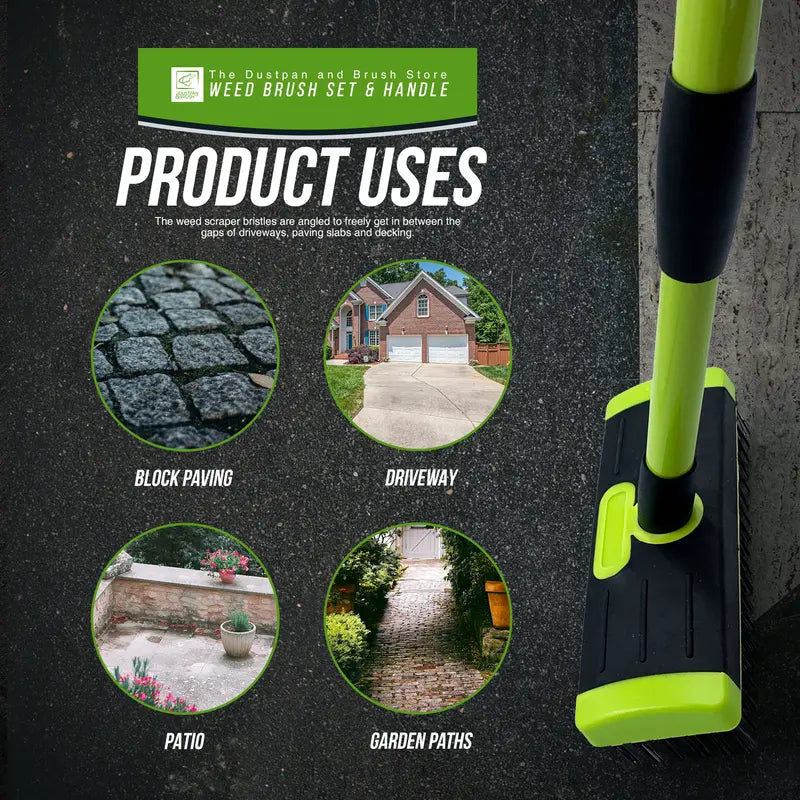 3-in-1 Weeding Brush – Long-Handle Wire Scraper for Patios, Driveways & Paving Gaps