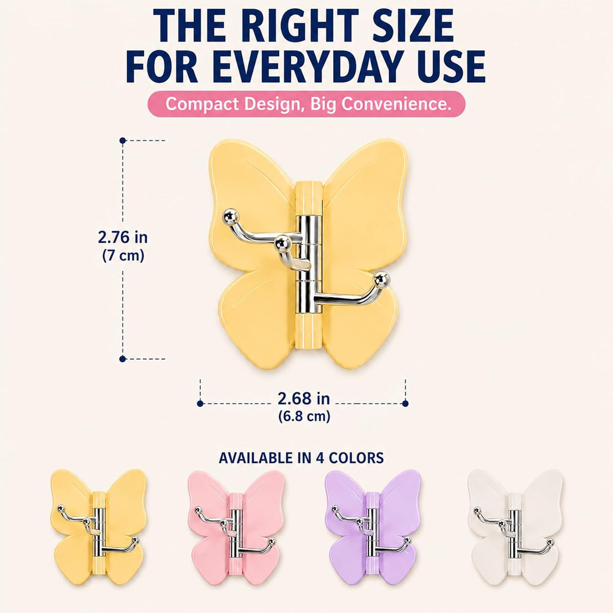 Rotating Butterfly Adhesive Wall Hooks: 3-Prong Swivel Storage Without Wall Damage
