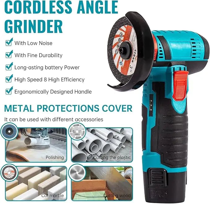 12V Cordless Mini Angle Grinder & Cut-Off Tool Set with 2 Batteries