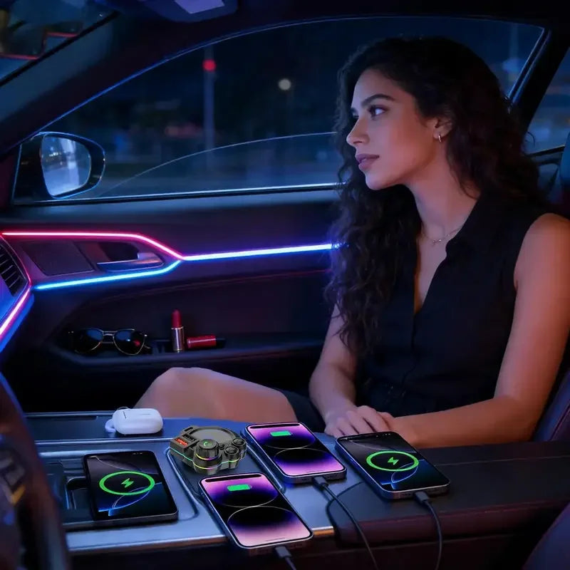 Wireless Bluetooth FM Transmitter with Hands-Free Calling & Fast Dual USB Charging
