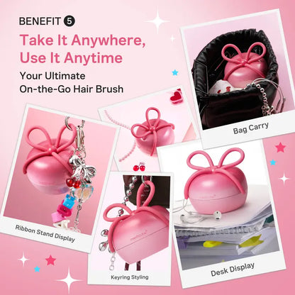 Ribbon Cherry Anti-Frizz Detangler Brush with Protective Travel Case