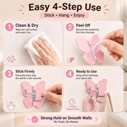 Rotating Butterfly Adhesive Wall Hooks: 3-Prong Swivel Storage Without Wall Damage
