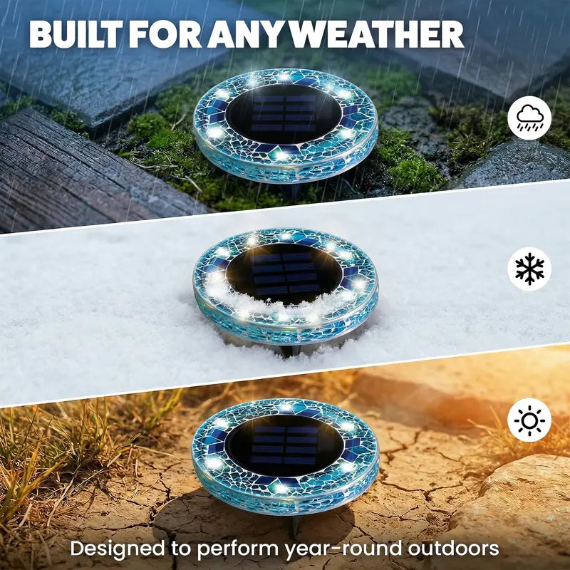 Solar Mosaic Pathway Disc Lights – Automatic Dusk-to-Dawn Outdoor Glow
