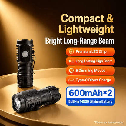 Ultra-Bright 3-LED Rechargeable Mini Flashlight - Compact Tactical Power Pocket Light