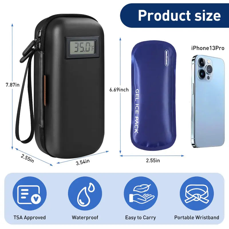 Portable Digital Temp-Display Insulin & Medication Cooling Travel Case