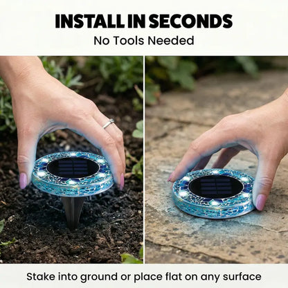 Solar Mosaic Pathway Disc Lights – Automatic Dusk-to-Dawn Outdoor Glow
