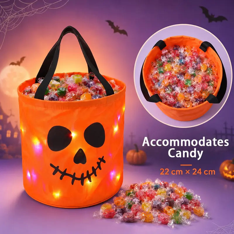 LED Light-Up Halloween Trick-or-Treat Candy Bucket with Ultra-Bright Night Visibility