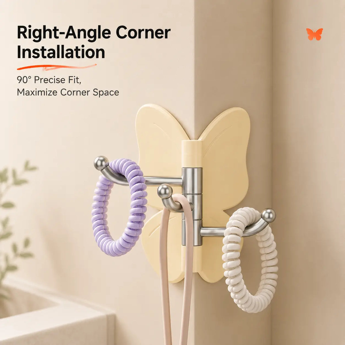 Rotating Butterfly Adhesive Wall Hooks: 3-Prong Swivel Storage Without Wall Damage