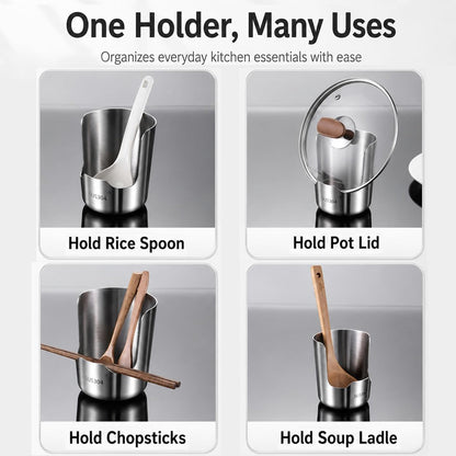 304 Stainless Steel Countertop Utensil Holder & Multi-Purpose Cutting Board Stand