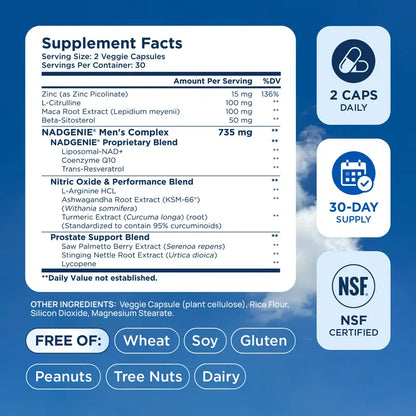 Liposomal NAD+ Men's Complex: Peak Cellular Energy, Nitric Oxide Boost & Prostate Health