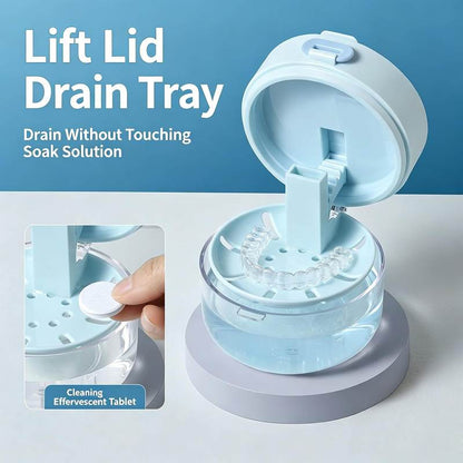 3-in-1 Portable Retainer & Denture Cleaner Case with Auto-Lifting Strainer