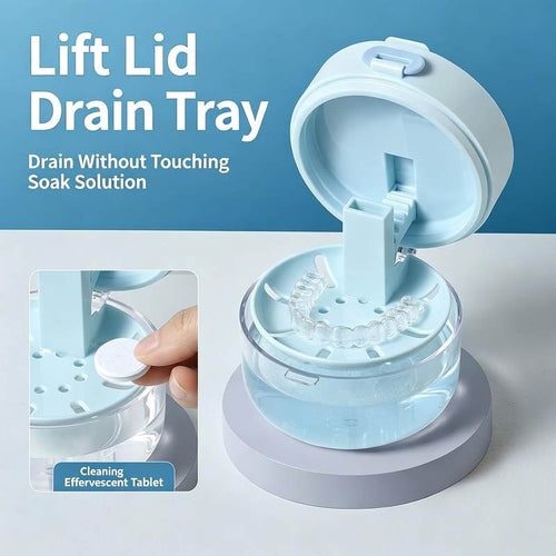 3-in-1 Portable Retainer & Denture Cleaner Case with Auto-Lifting Strainer