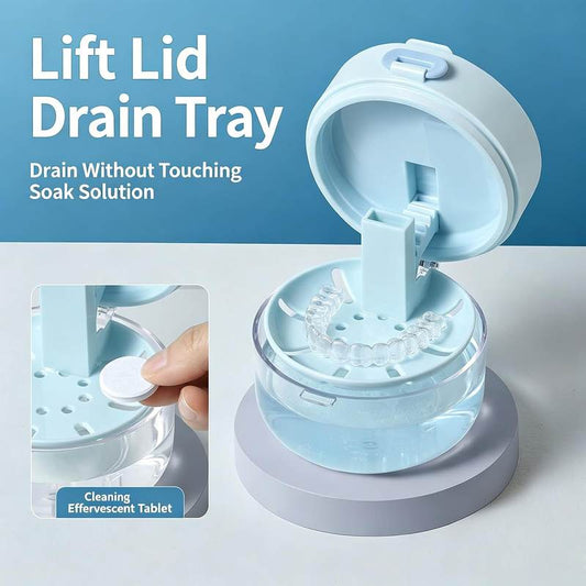 3-in-1 Portable Retainer & Denture Cleaner Case with Auto-Lifting Strainer
