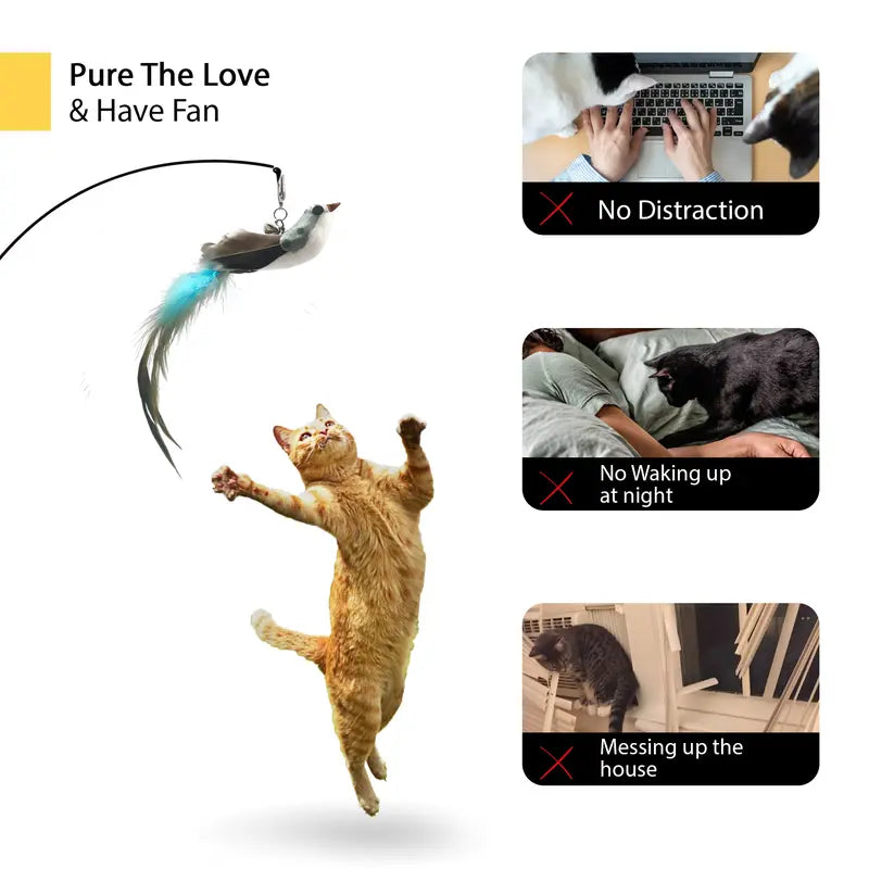 Interactive Feather Teaser Wand & Automatic Motion Cat Toy Set
