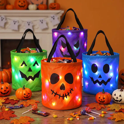LED Light-Up Halloween Trick-or-Treat Candy Bucket with Ultra-Bright Night Visibility