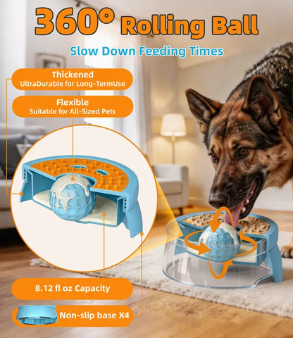 Anti-Spill Slow Feeder & Leak-Proof Detachable Dog Bowl