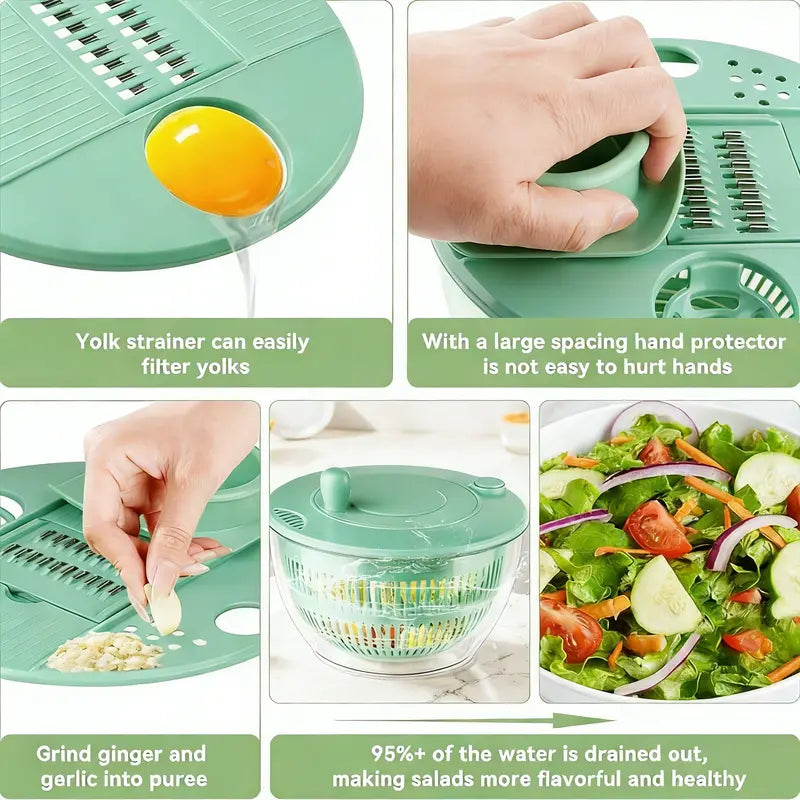 6-in-1 Multi-Functional Salad Spinner & Precision Mandoline Slicer Bowl