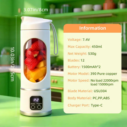 12-Blade Cordless Portable Blender with Smart LED Display for Shakes & Smoothies