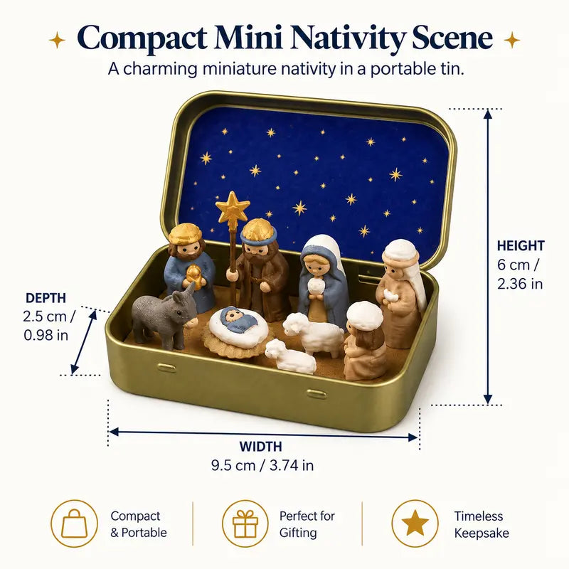 Miniature Nativity Set In A Tin Box