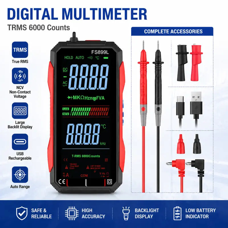Smart Digital Multimeter with True RMS & USB Display
