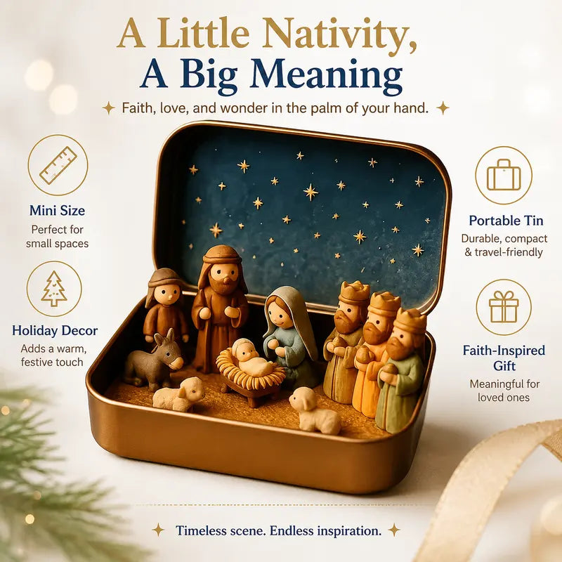 Miniature Nativity Set In A Tin Box