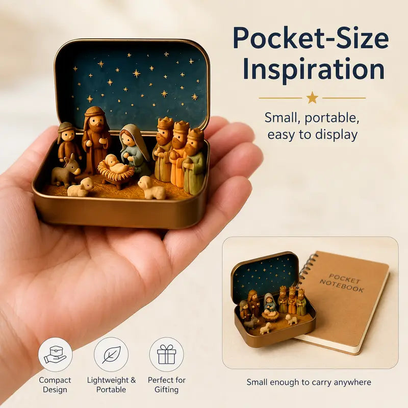 Miniature Nativity Set In A Tin Box