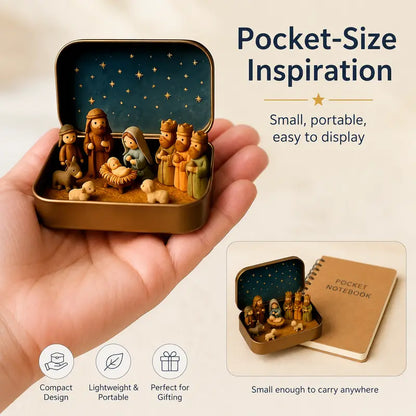 Miniature Nativity Set In A Tin Box