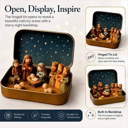 Miniature Nativity Set In A Tin Box