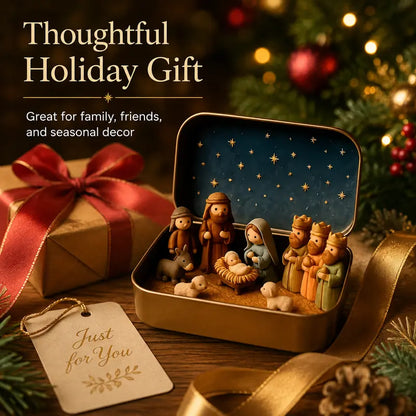 Miniature Nativity Set In A Tin Box