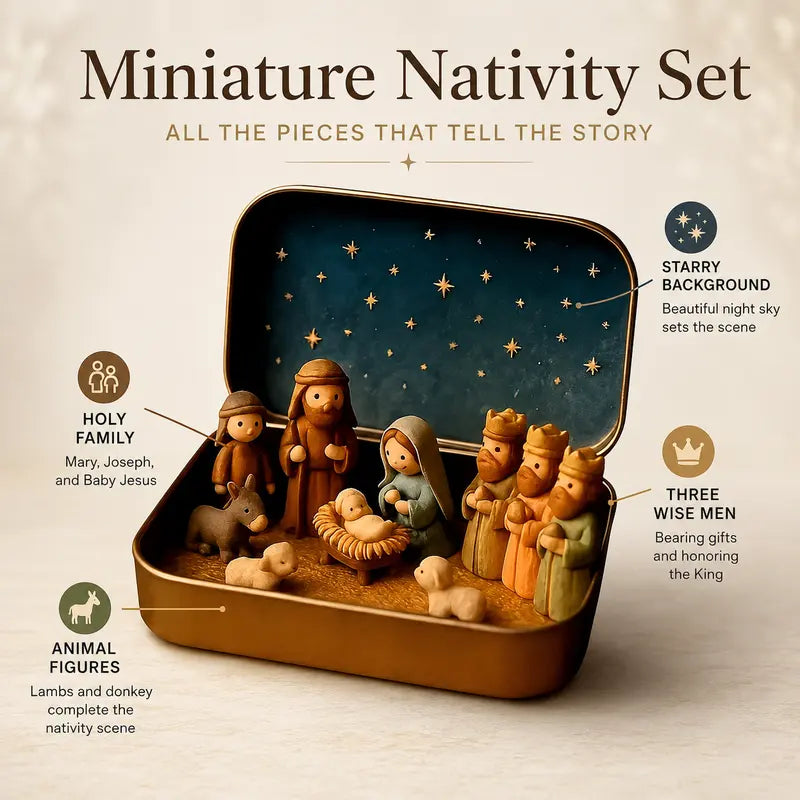Miniature Nativity Set In A Tin Box