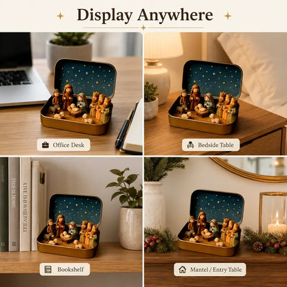 Miniature Nativity Set In A Tin Box