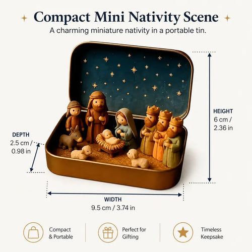 Miniature Nativity Set In A Tin Box