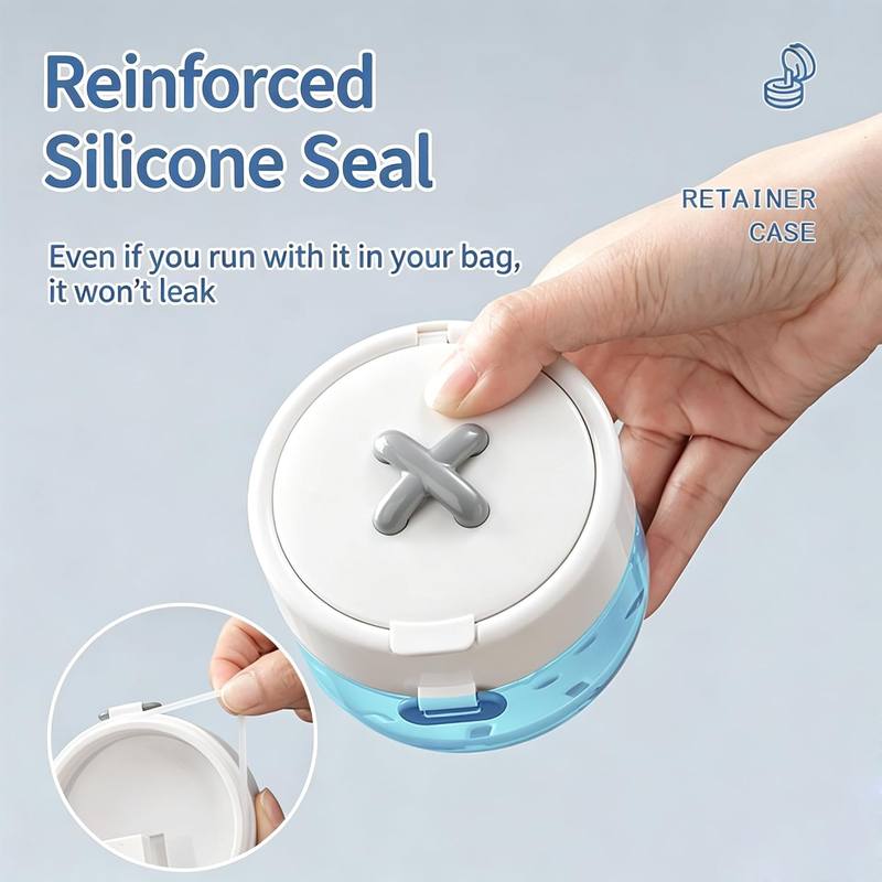 3-in-1 Portable Retainer & Denture Cleaner Case with Auto-Lifting Strainer