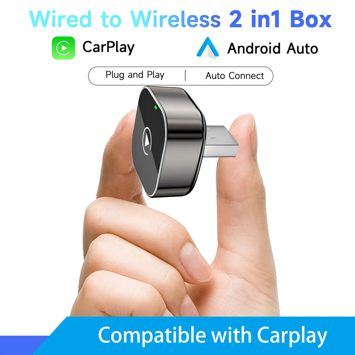 Wireless CarPlay & Android Auto Adapter – Plug-and-Play Wireless Upgrade for Factory-Wired Systems